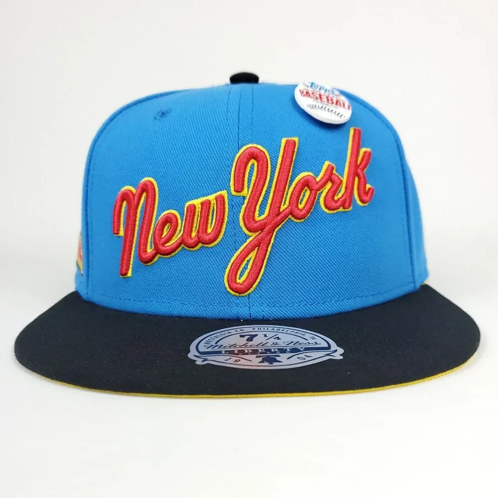 NY Yankees Mitchell & Ness MLB Fitted 7 1/4 Flatbill Hat‎ Cap 3D Logo Blue NWT